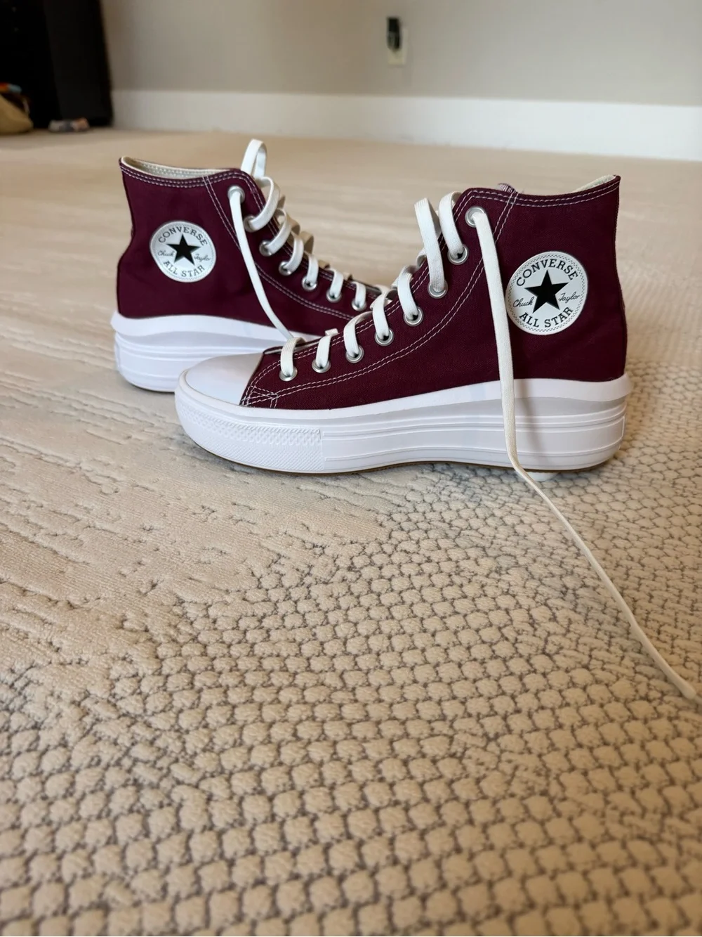 Converse High Top Platform Sneakers - Burgundy & White